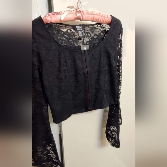 Butterfly Lace Bell Princess Sleeves Cropped Top Bustier close Party Shirt - Picture 8 of 17